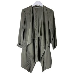 MATTESON Olive Green Tencel Waterfall Cascade Open Front Draped Jacket S